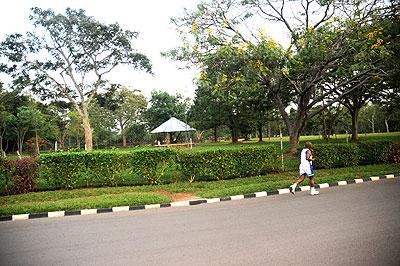 A man jogs  at the  roundabout at Premature in Kimihurura. The gardens have been put up for privatisation. The New Times / File.