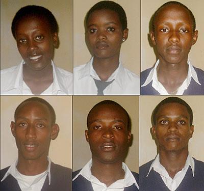 Top row (L-R): Caroline Mwine, Josephine Tumukunde, Denis Agaba.   Bottom row (L-R): Eddy Tumwebaze, D. Paul. Hakizimana, Stuart.F. Tumukunde