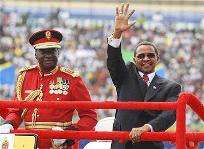 Tanzanias President Jakaya Kikwete  arrives for celebrations marking 50 years of the countryu2019s independence at the Uhuru Stadium in Dar es Salaam. Net photo.