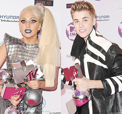 Copy of Lady GaGa and Justin Bieber scooped multiple coveted prizes during the star-studded ceremony of 2011 MTV Europe Music Awards on Sunday night, November 6.