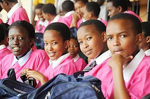 Some of the young girls  who were awarded by Imbuto Foundation for good- performance.The NewTimes / File.