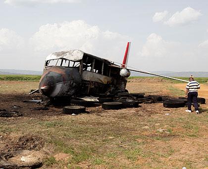 A plane that was used for triennial emergency response exercise at the Kigali International Airport. The Sunday  Times Timothy / Kisambira.