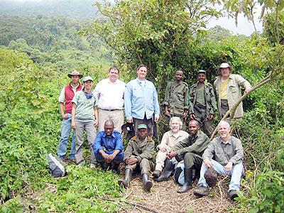 Gorilla Trek in Musanze: Tourists with ORTPN (The Rwandan Tourism Board) Guides. 