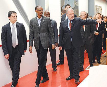 President Kagame touring a factory in Istanbul yesterday. The New Times / Village Urugwiro.