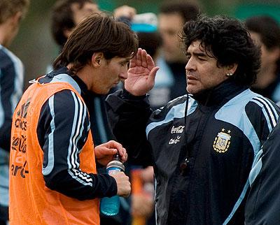 Former Argentina captain Diego Maradona (right) coached Lionel Messi (left) at the 2010 Fifa World Cup in South Africa.