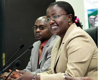 KIST Rector Dr. Jeanne du2019Arc Mujawamariya (R) with Anselme Sano, director of planning, during the news conference yesterday.  See story on page 2. The New Times / Timothy Kisambira.