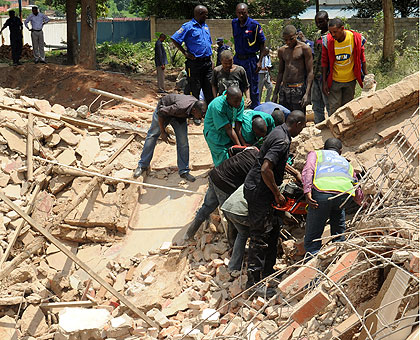 Police has arrested two people, including a contractor and the owner of a building which collapsed, Tuesday afternoon in Kigali, killing one person and injuring seven others. 