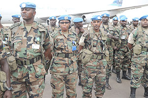 RDF peace keepers on arrival from Darfur. The NewTimes / File.