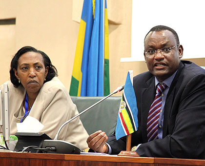 Patricia Hajabakiga (L) with Speaker Abdi in an earlier session. The New Times / File.