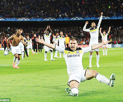 Ivanovic, who will miss the final, and his team-mates celebrate their remarkable progress. Net photo.