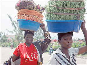 Women vendors; Rising food prices have led to a rise in general inflation