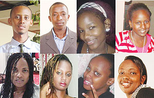 L-R ( Top row): Alex Kambada, Wilberforce Muhozi, Monica Nyakato, Amanda Kamanzi. L-R( Bottom row):  Faith Amolo Alaba,Dauphine Mutoni, Veronica Tindichebwa ,  Sophie Ingabire