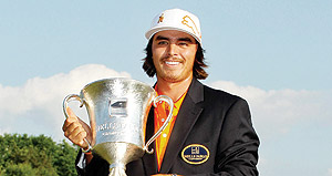 Rickie Fowler birdied first extra hole to claim Wells Fargo Championship. Net photo.