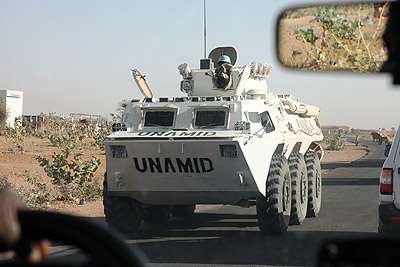 UNAMID APC on patrol. Net photo.