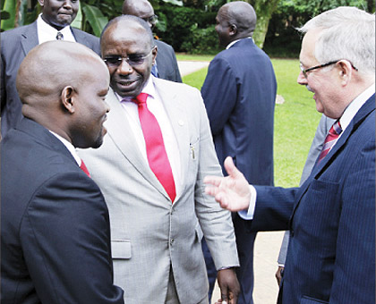 (L-R) The Minister of Youth and ICT, Jean Philbert Nsengimana, Prime Minister Dr Pierre Damien Habumuremyi and Deputy Director  for Bureau of Development and Telecommunication (BDT), Yuri G. Grin, at the conference yesterday. The New Times / Timothy Kisam