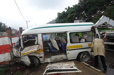 The wreckage of the car which was involved in the accident. The New Times / B. Mukombozi.