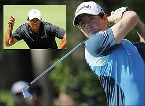 World number one Rory McIlroy suffered more Sawgrass misery, while Tiger Woods, (inset) managed to make the cut. Net photo.