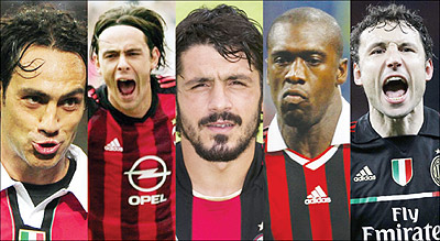 L-R: Nesta, Inzaghi, Gattuso and Seedorf plus Van Bommel are set to leave AC Milan. Net photo.