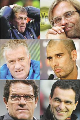 Kenny Dalglish,Ju00fcrgen Klopp,Didier Deschamp,Pep Guardiola,Fabio Capello,Roberto Matinez