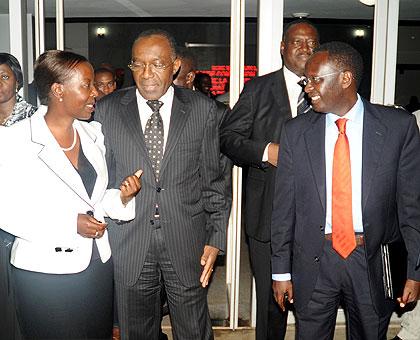 Foreign Affairs Minister Louise Mushikiwabo (L)  with her DRC counterpart Raymond Tshibanda and Rwanda's Prosecutor General Martin Ngoga after the official opening of the JPC. The Sunday Times/ John Mbanda.