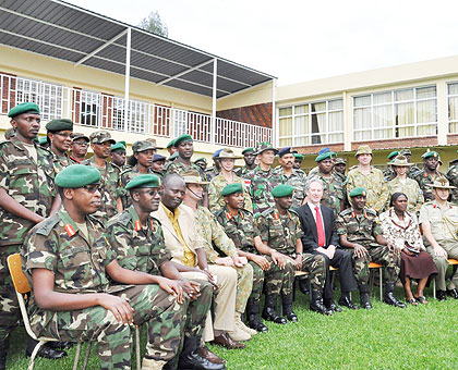 Officials and trainees after the openning of the course at Rwanda Peace Academy - Nyakinama yesterday. The New Times / courtesy.