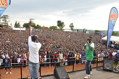 Bull Dog (R) wows the crowd at Ngoma stadium.