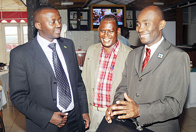 L-R: ICGLR National Coordinator Isaie Bagabo, Leonidas Simpenzwe and Assistant to the ICGLR Executive Secretary Jean Jacques Purusi. The New Times/J. Mbanda.