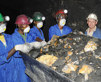 Miners leaving a tunnel in Rulindo District. The New Times / File.