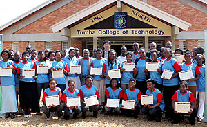 The 23 girls outside the college yesterday. The New Times / Courtesy.