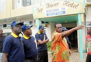 Denis Karera (L) with other members of RHRBA on a tour of hospitality facilities in Kigali.  The New Times / File.