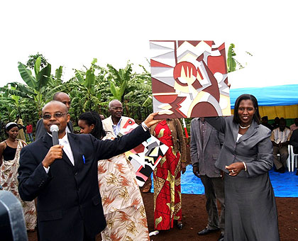 (L-R) Mayor Protais Murayire, Governor Odette Uwamariya and Senator Alvera Mukabaramba during ceremonies to commission the houses. The New Times / S Rwembeho.