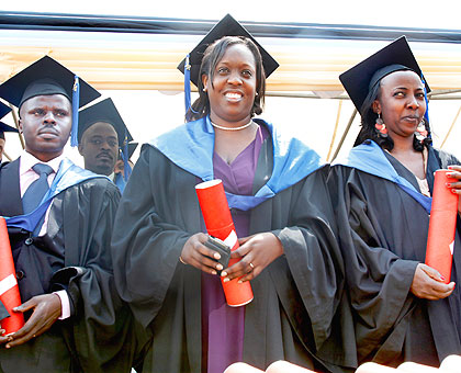 Some of the graduands who received Masters degrees at SFB yesterday. The New Times / Timothy Kisambira.