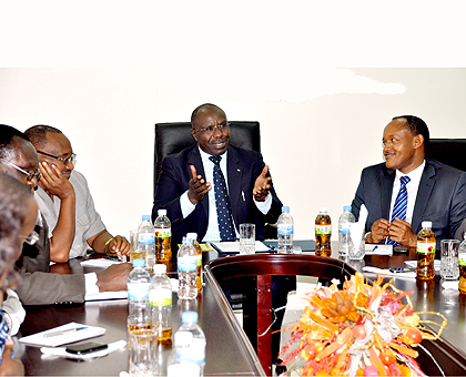 Prime Minister Dr. Pierre Damien Habumuremyi talking during the meeting with PSF members. The Sunday Times / B. Gasore.