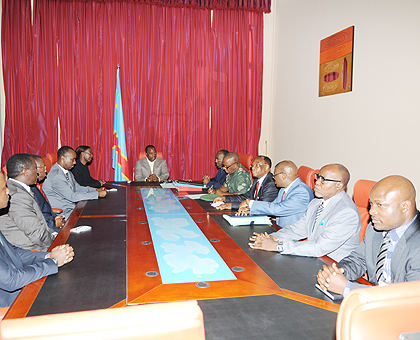 DRC President Joseph Kabila (centre) received the Rwandan delegation (L) and their Congolese counterparts in Kinshasa early last week. His government sent a letter to the UN accusing Rwanda of backing rebels shortly after the bilateral talks.  The New Tim