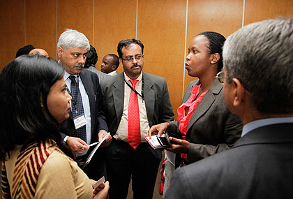 CEO of Rwanda Development Board Clare Akamanzi, talking to the Indian Investors. The New Times / Timothy Kisambira. 