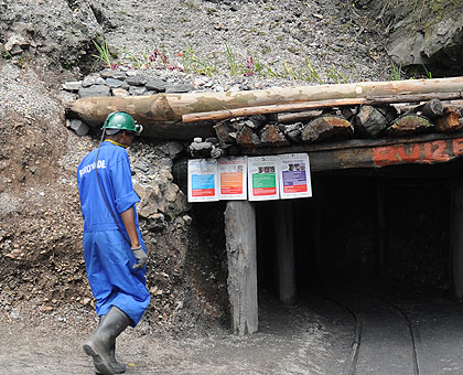 A worker entering a mining tunnel in Rulindo. African govts are advised to promote the sector.The New Times / File.