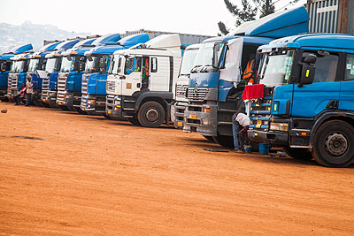 Trucks parked at Magerwa . The New Times / Robyn Spector.