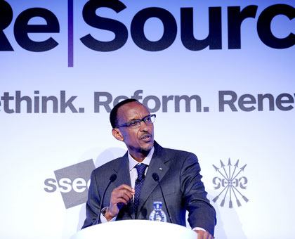 President Kagame addressing delegates at the Re Source 2012 Conference at Oxford University, London, yesterday. The New Times / Village Urugwiro.