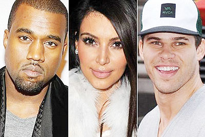 Kanye West,  Kim Kardashian and Kris Humphries. Net photo.