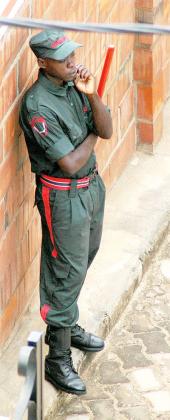 A security guard on duty at a premise in Kigali. File photo.