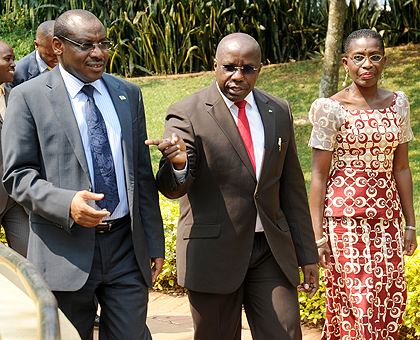 L-R; BNR Governor Claver Gatete, Prime Minister Pierre Damien Habumuremyi, and Antoinette Sayeh from IMF. The New Times / John Mbanda.