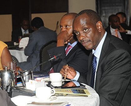 EAC Secretary General Dr. Richard Sezibera speaks at the Breakfast meeting yesterday. The New Times / John Mbanda.