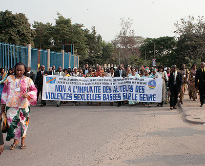 Officials march while launching the SGBV u201cZero Tolerance Nowu201d campaign in Kinshasa.  The New Times / Courtesy.