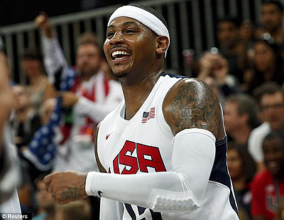 Carmelo Anthony scored 37 points, breaking the U.S. single-game scoring record. Net photo.