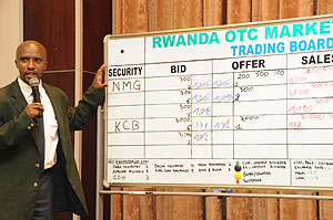 Share prices have been rising at the Rwanda Stock Exchange . The New Times / File.