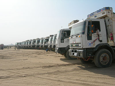 WFP trucks parked in Biltine, Sudan. Jamal Al Fadil Farag Allah was a UN WFP driver. Net photo.