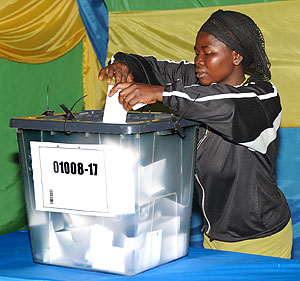 A lady casting her vote. Staff of the National Electoral Commission (NEC) have started training in preparation for next year's Parliamentary elections. The New Tmes / File.