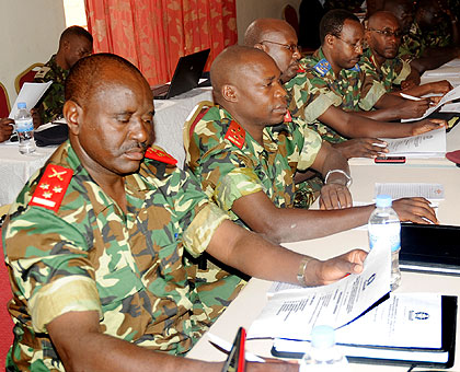 Members of the team preparing the EAC Field Training Exercise during a meeting in Kigali yesterday. The New Times / John Mbanda.