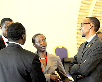 President Kagame together with members of the Rwandan delegation at the Kampala summit. The New Times / Village Urugwiro.