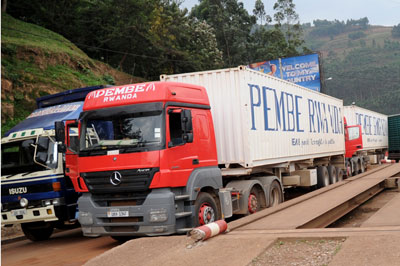 Trucks at the border. Cross border trade is one of the drivers of Rwandau2019s economy. The New Times / File.